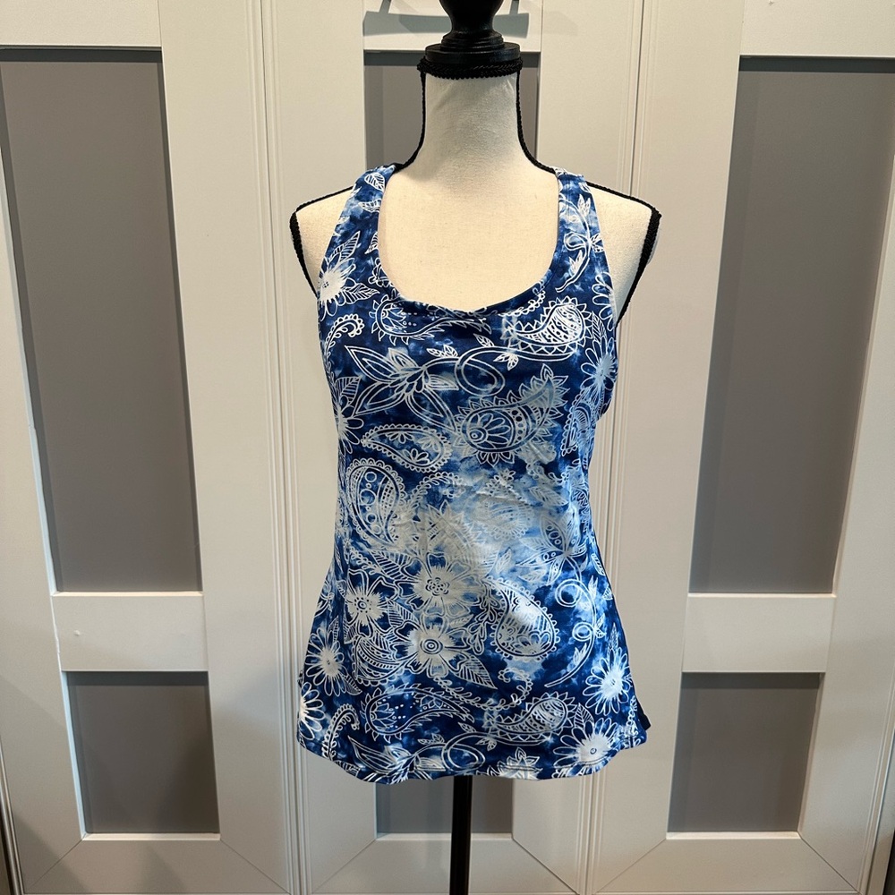 Dolfin Women's Blue and White Floral Swim Tank Top